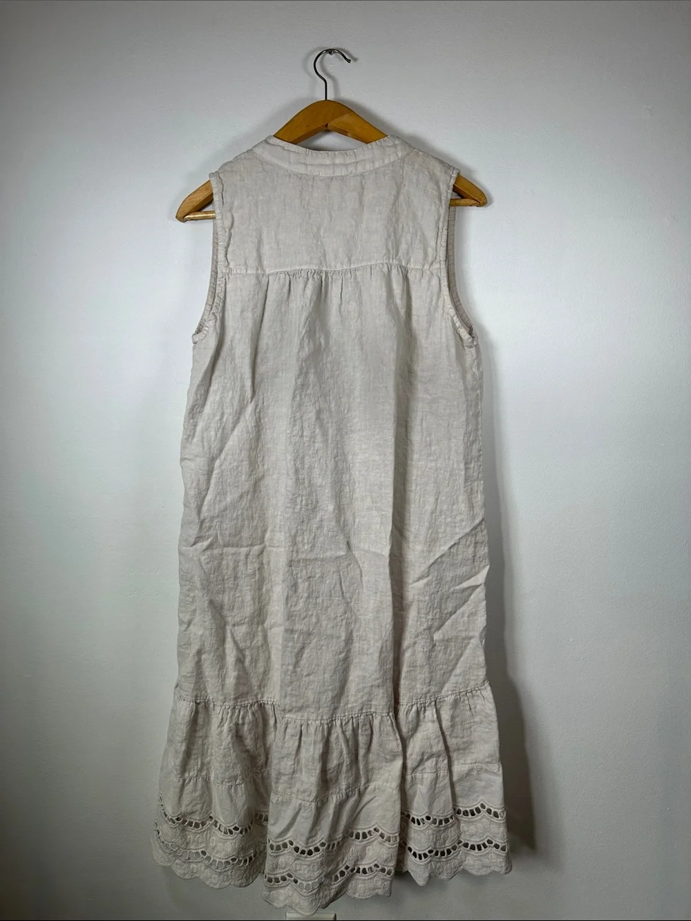 ✨ Rosemarine Italian 100% Linen Sleeveless Pintuck Eyelet Hem Dress Women's XL✨ - Picture 4 of 12